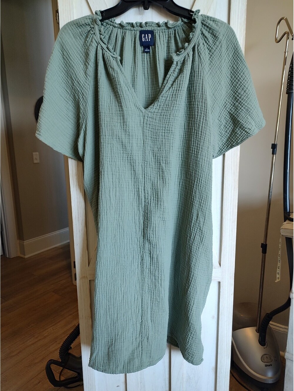 GAP Light Green Textured Short Sleeve Dress Large